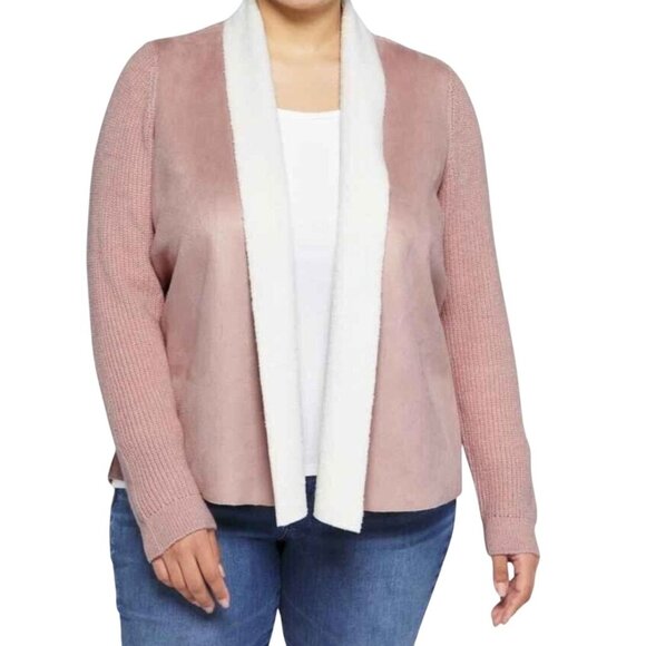 Stitch Fix Womens Faux Fur Lined Open Front Cardigan Sweater Jacket Pink White M - Picture 1 of 8